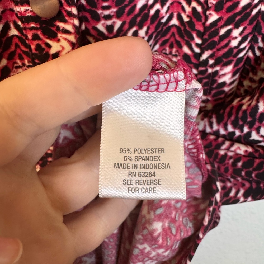 Dress Barn Pink/Black/White Button Blouse 3/4 Sleeve - Picture 7 of 8